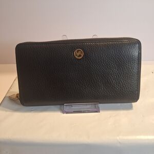 Valentina Black Pebbled Leather Wallet with Gold Detail